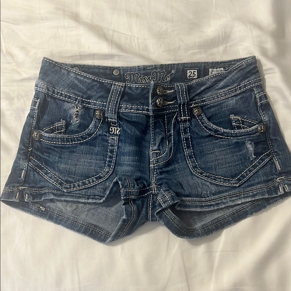 Miss Me Distressed Blue Jean Shorts